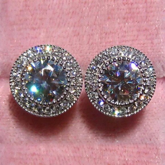 🆕 Stunning Round 3.00ctw Halo Diamond Earring Studs, 925 Sterling Silver 🆕 - Picture 4 of 4